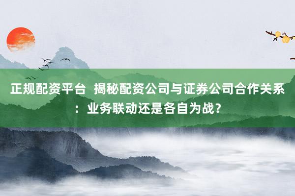 正规配资平台  揭秘配资公司与证券公司合作关系：业务联动还是各自为战？