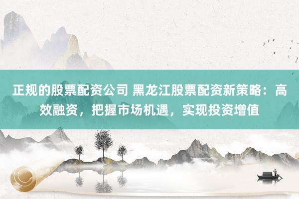 正规的股票配资公司 黑龙江股票配资新策略：高效融资，把握市场机遇，实现投资增值