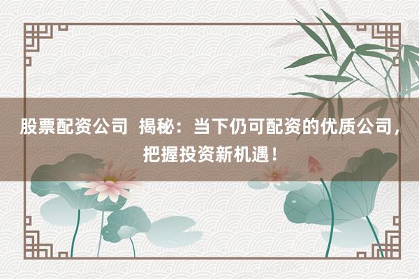 股票配资公司  揭秘：当下仍可配资的优质公司，把握投资新机遇！