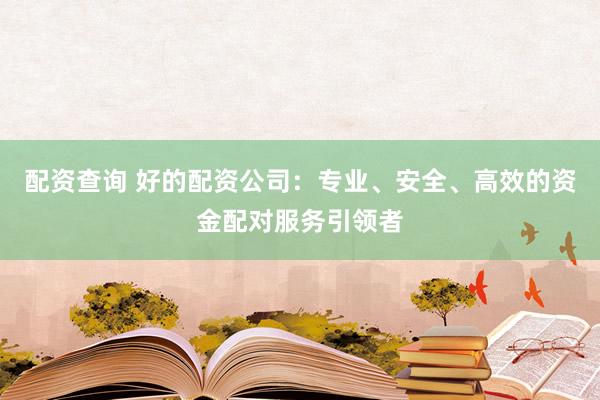配资查询 好的配资公司：专业、安全、高效的资金配对服务引领者