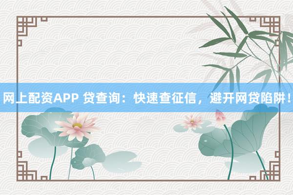 网上配资APP 贷查询：快速查征信，避开网贷陷阱！